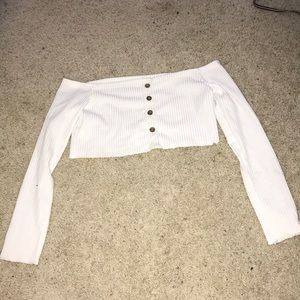 White long sleeve, off the shoulder, crop top